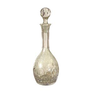 Vintage Cut Crystal Decanter and Stopper Etched Fruit Vine Floral Pattern 14"